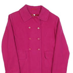 Womens Pink Button Jacket S Plain Classic Fit Long Sleeve Pocket Detail