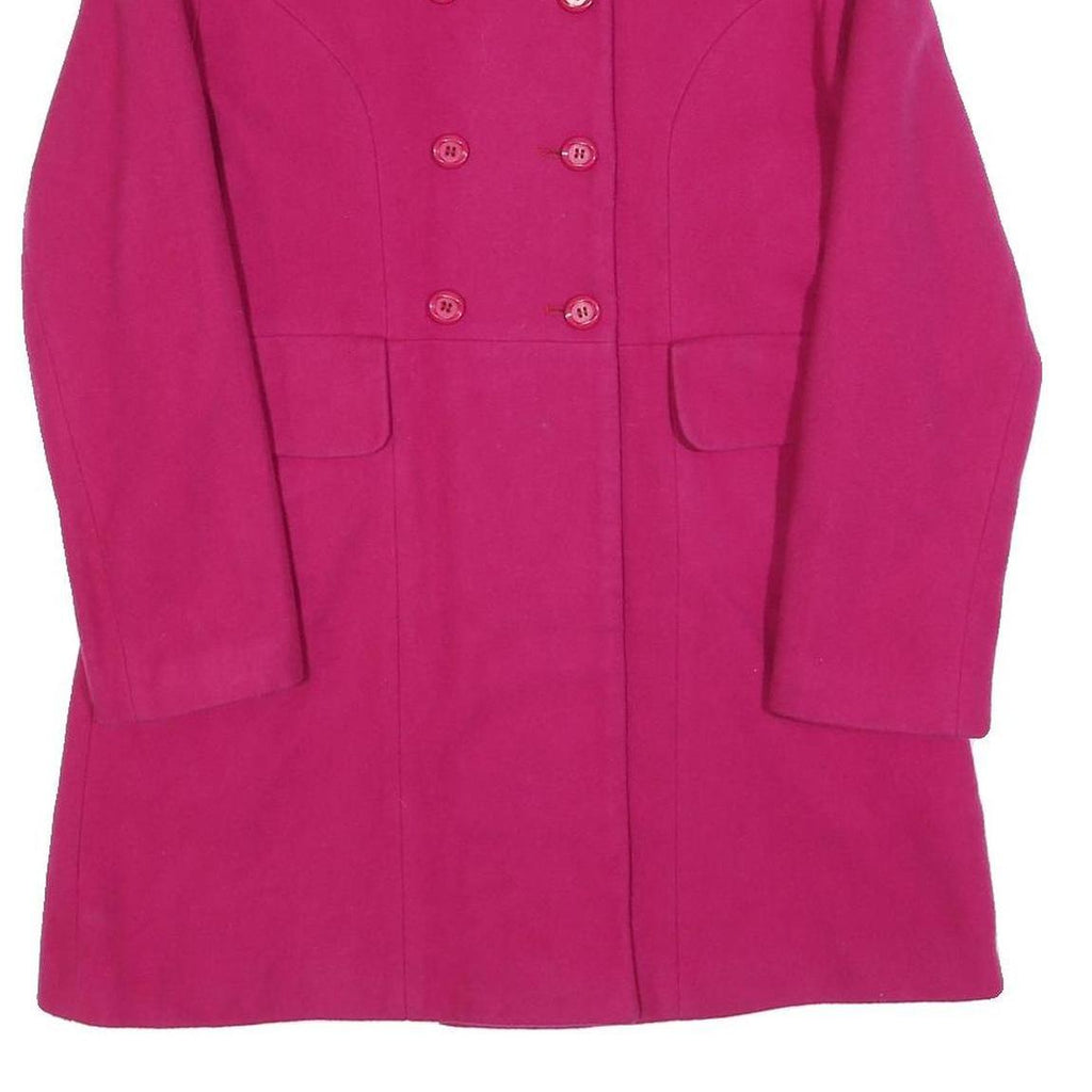 Womens Pink Button Jacket S Plain Classic Fit Long Sleeve Pocket Detail