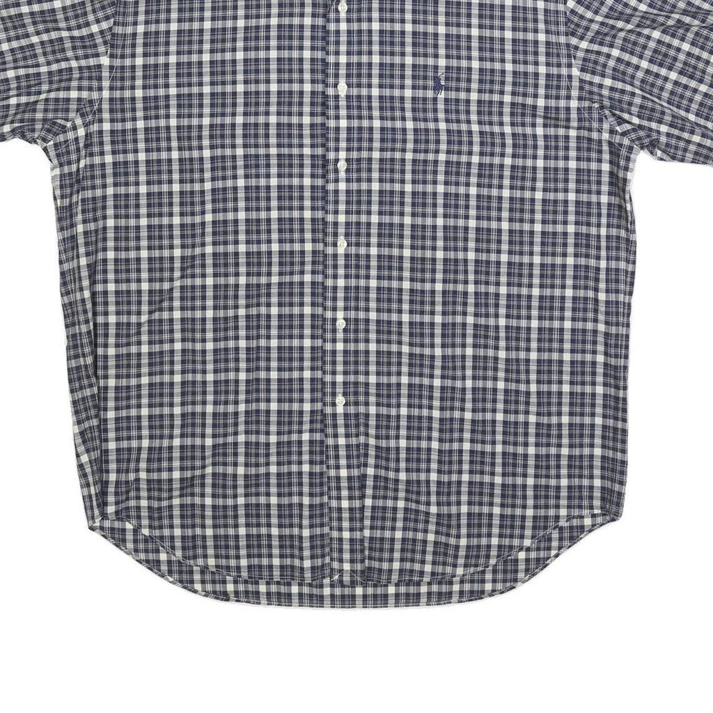 RALPH LAUREN Mens Blue & White Check Shirt L Button-Down Short Sleeve Cotton