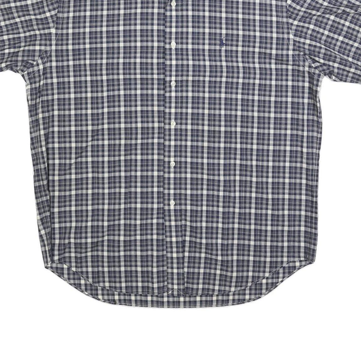 RALPH LAUREN Mens Blue & White Check Shirt L Button-Down Short Sleeve Cotton
