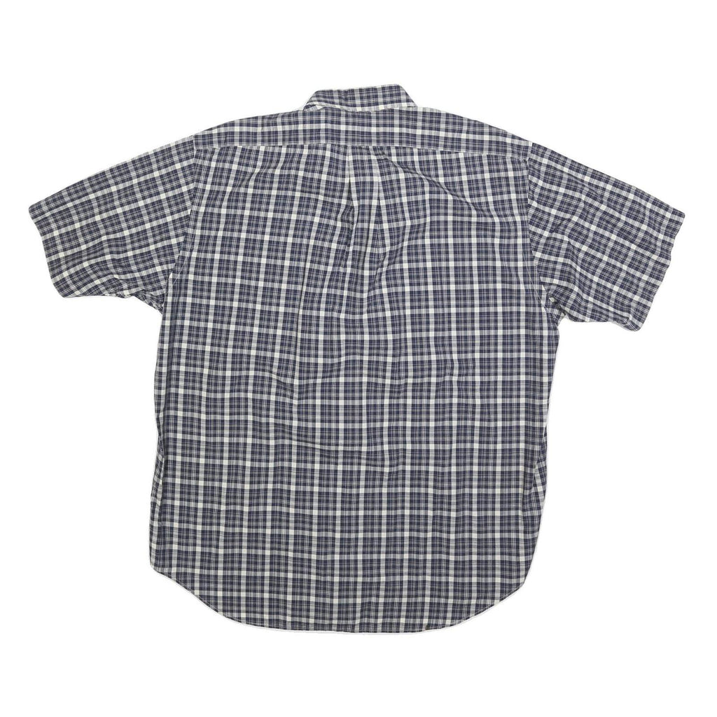 RALPH LAUREN Mens Blue & White Check Shirt L Button-Down Short Sleeve Cotton