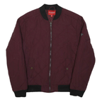 GUESS Womens Maroon Quilted Zip Jacket L Cotton Blend Bomber Style