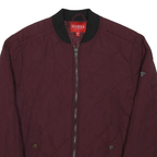 GUESS Womens Maroon Quilted Zip Jacket L Cotton Blend Bomber Style