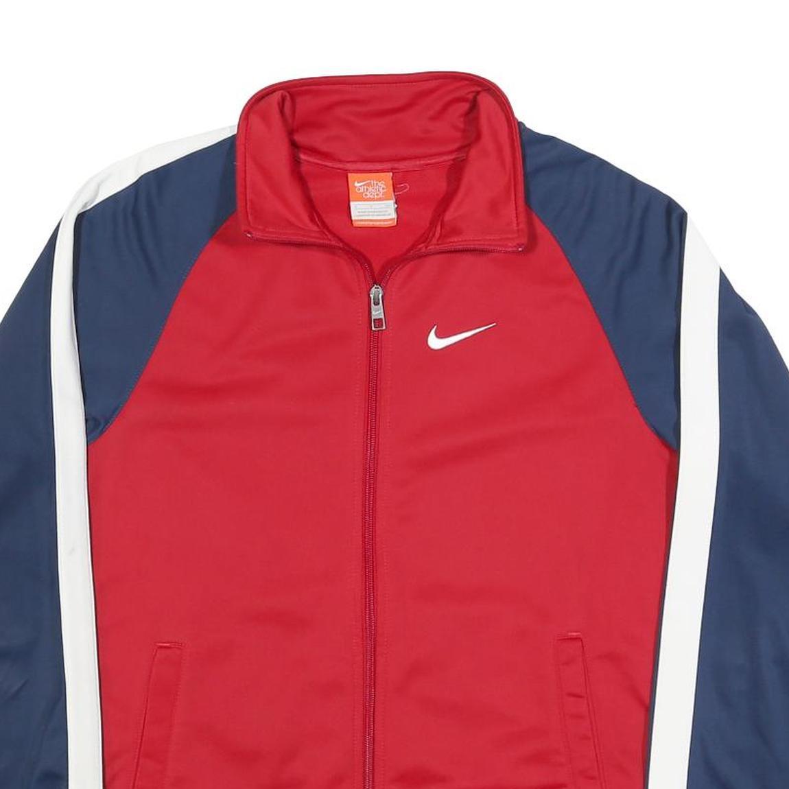 NIKE Mens Red & Navy Track Jacket S Polyester Zip Plain Sportswear Casual