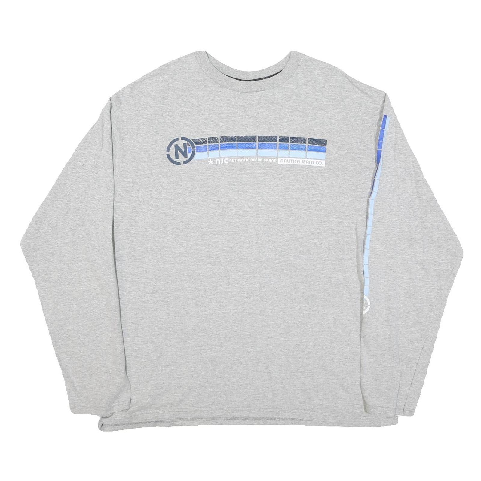 NAUTICA Mens Grey & Blue Long Sleeve Crew Neck Graphic T-Shirt XL Polyester