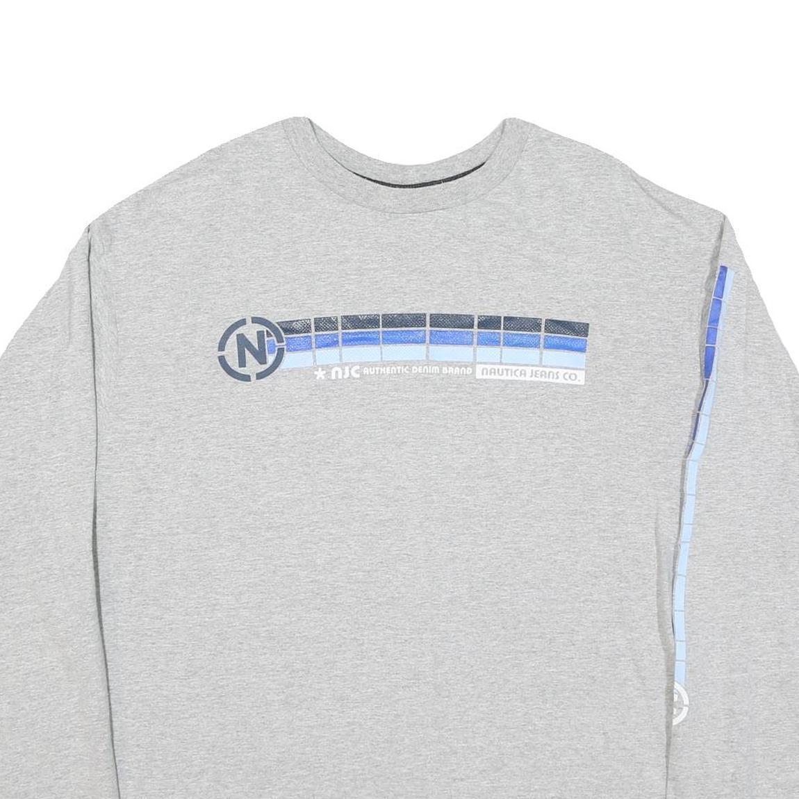 NAUTICA Mens Grey & Blue Long Sleeve Crew Neck Graphic T-Shirt XL Polyester