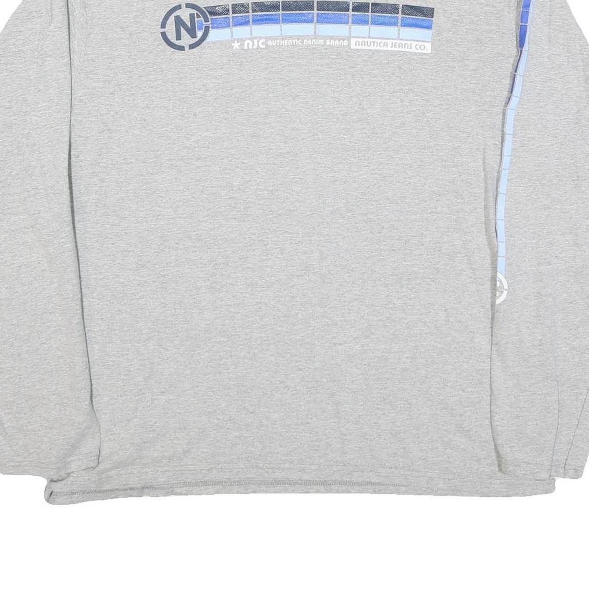 NAUTICA Mens Grey & Blue Long Sleeve Crew Neck Graphic T-Shirt XL Polyester