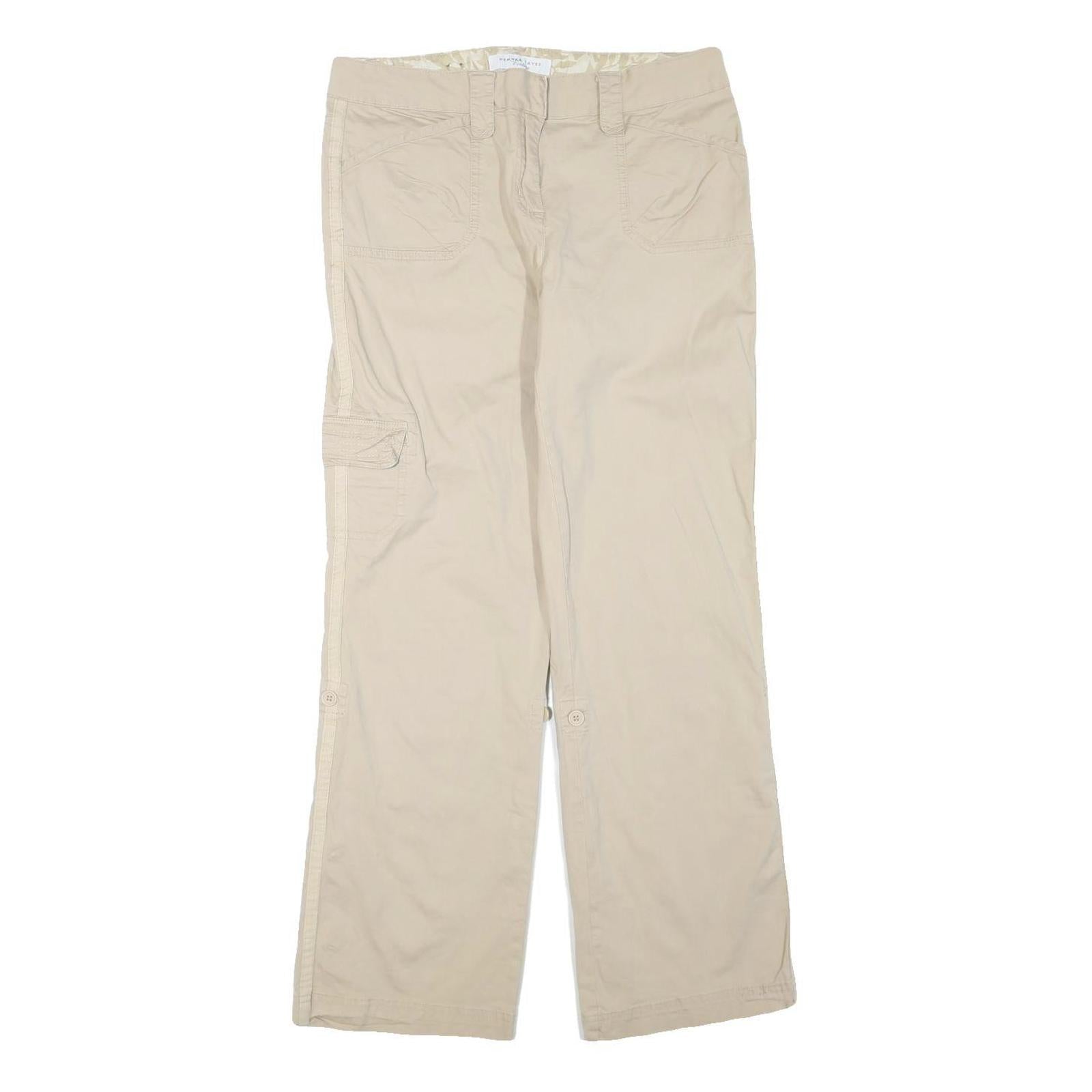 DENVERHAYES Womens Cotton Blend Beige Regular Fit Straight Leg Trousers W34 L32