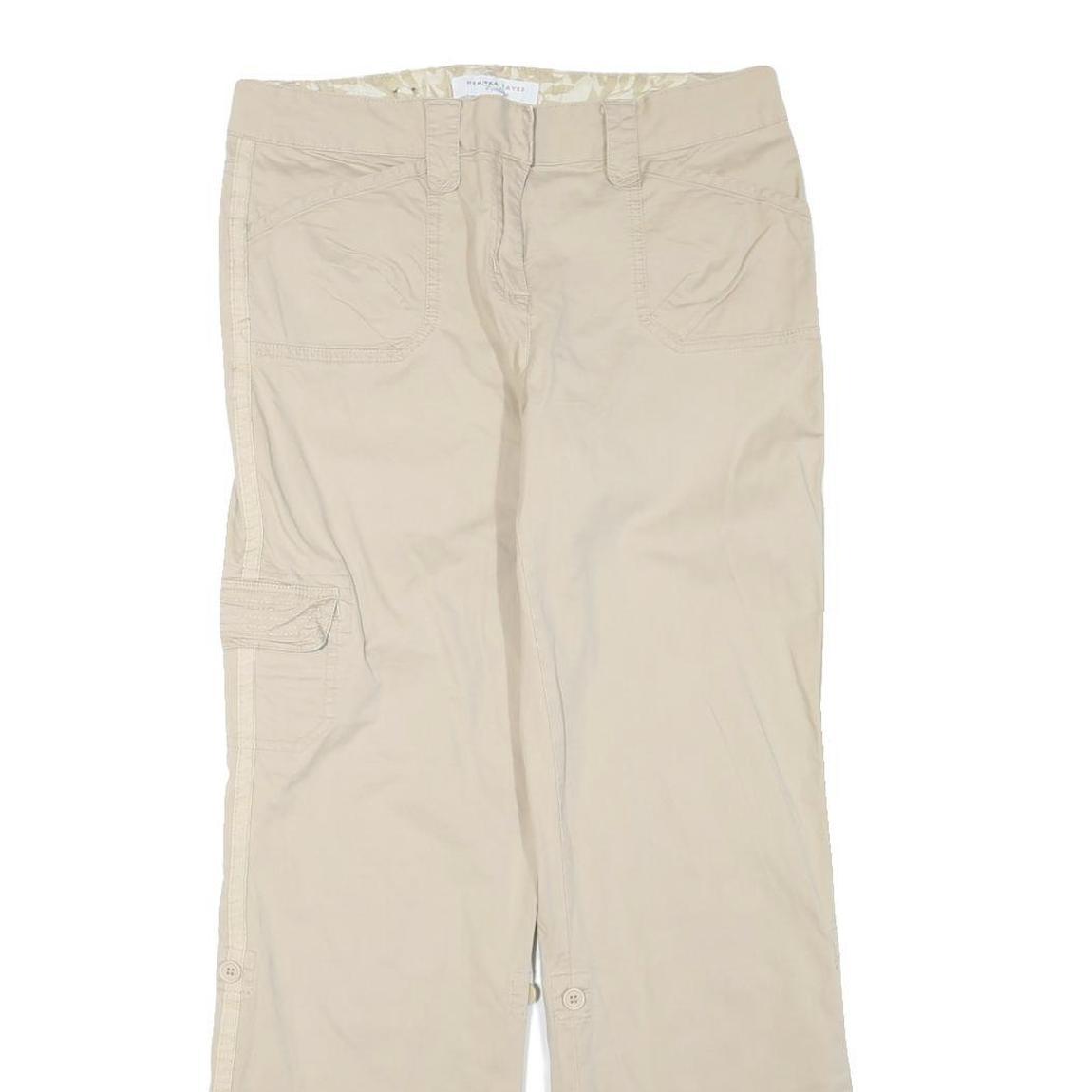 DENVERHAYES Womens Cotton Blend Beige Regular Fit Straight Leg Trousers W34 L32