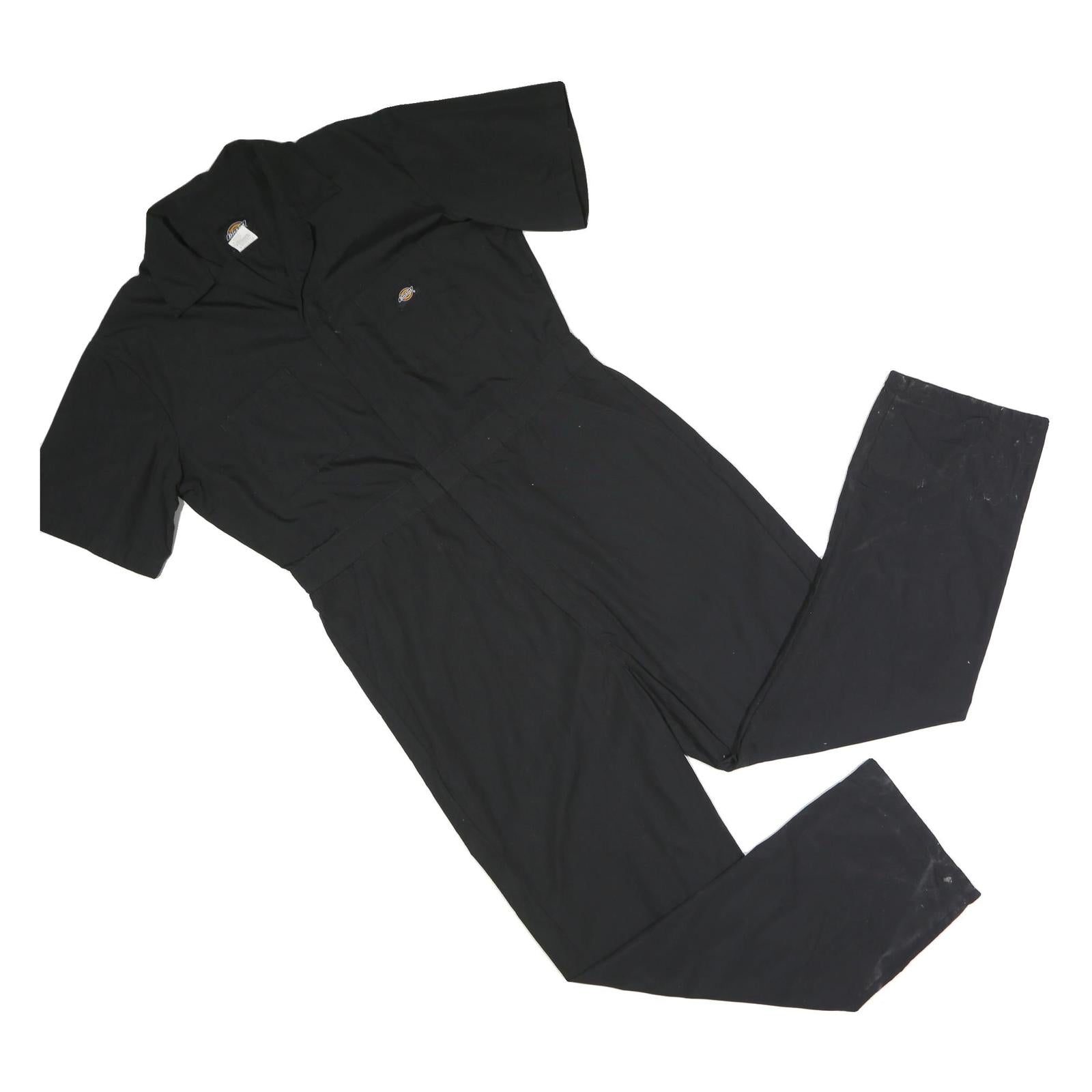 DICKIES Mens Black Dungarees Regular Polyester Blend Plain L W40 L30 Workwear