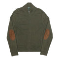 LAUREN RALPH LAUREN Womens Green Brown Patch Patterned Full Zip Crew Neck Cotton