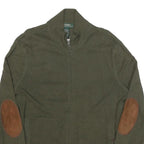 LAUREN RALPH LAUREN Womens Green Brown Patch Patterned Full Zip Crew Neck Cotton