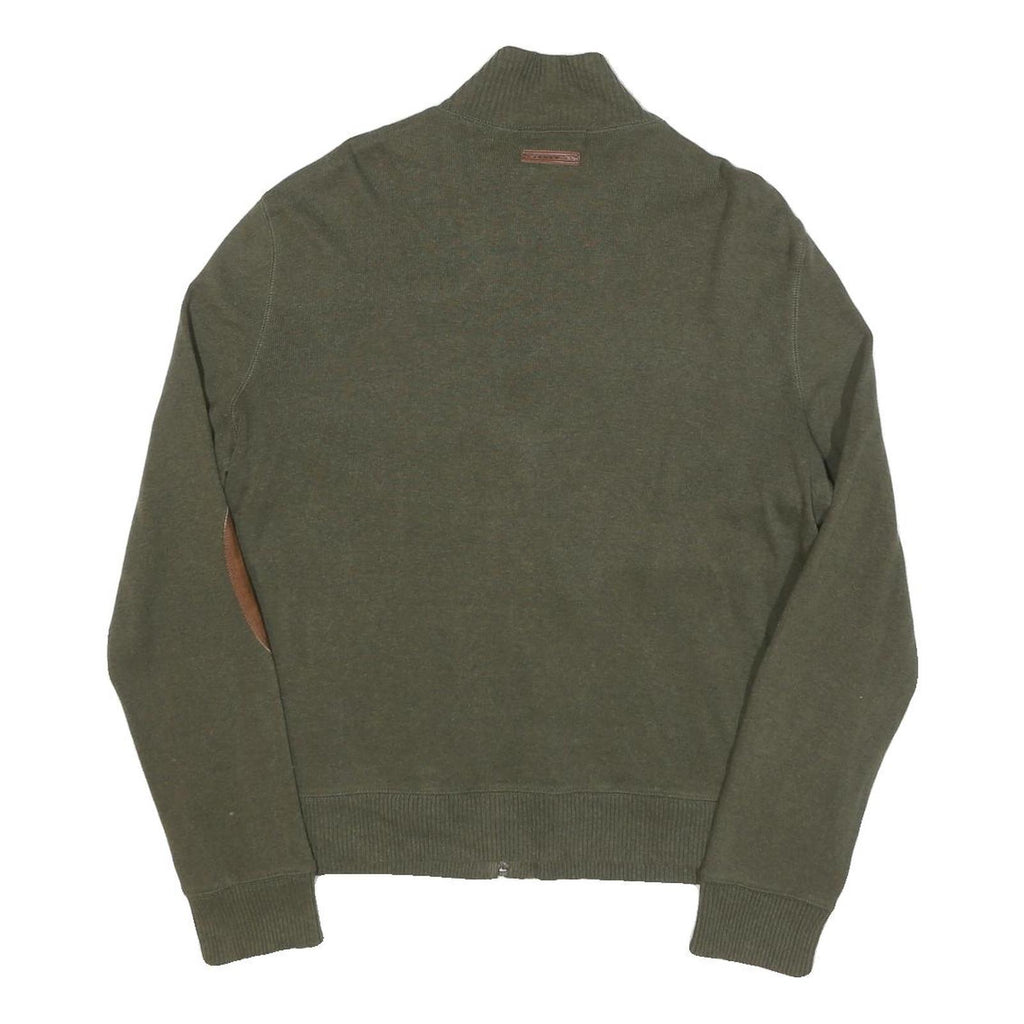 LAUREN RALPH LAUREN Womens Green Brown Patch Patterned Full Zip Crew Neck Cotton
