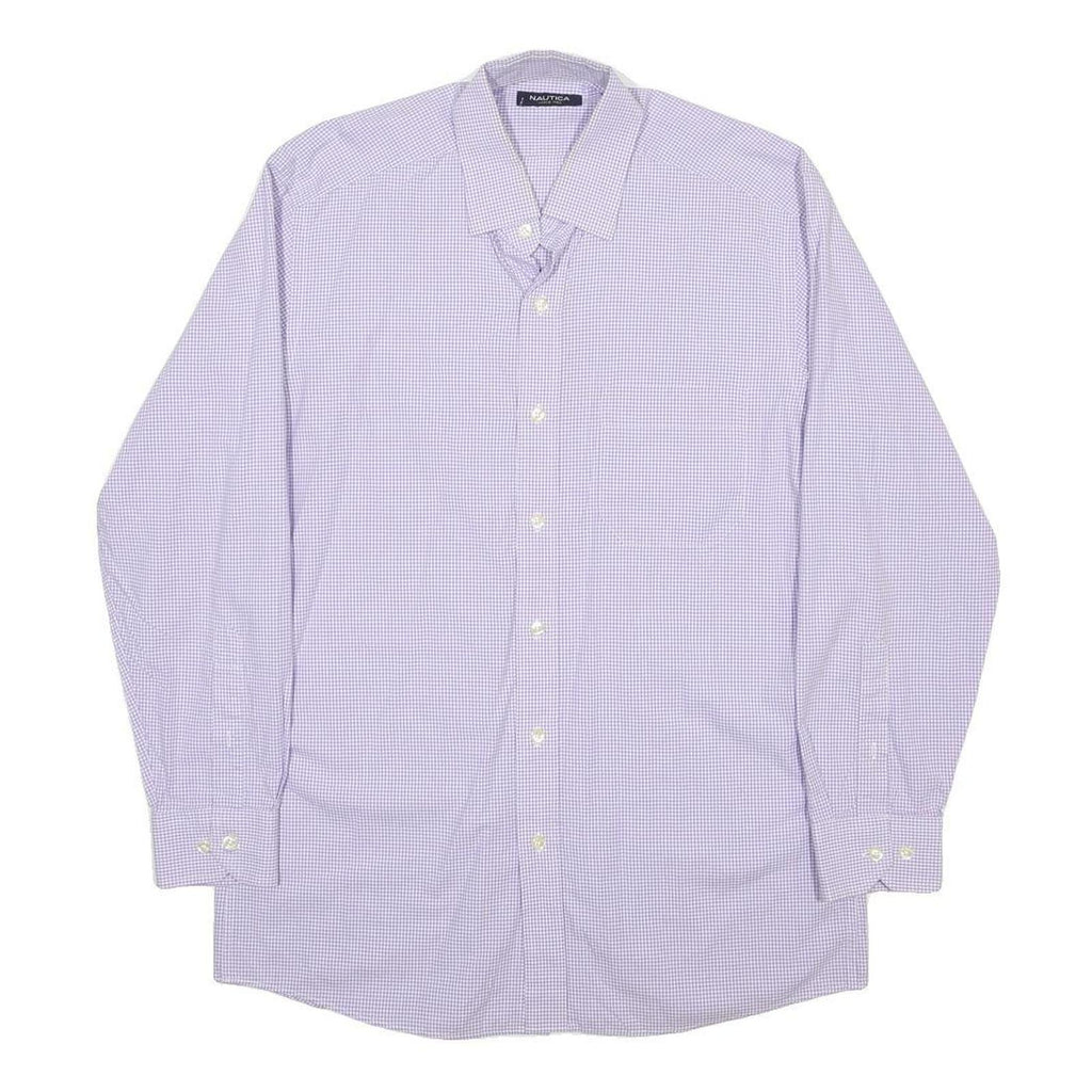 NAUTICA Mens Purple Check Shirt L Classic Fit Cotton Long Sleeve Button Collar