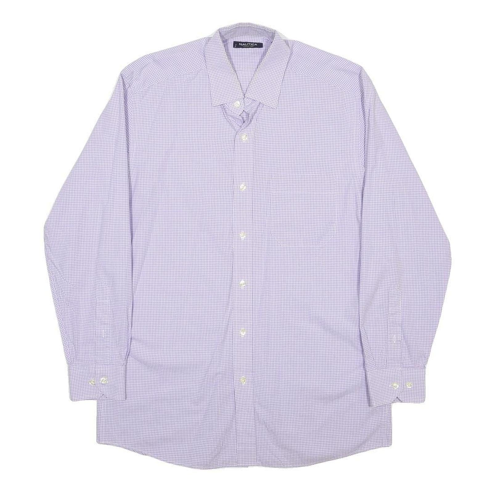 NAUTICA Mens Purple Check Shirt L Classic Fit Cotton Long Sleeve Button Collar