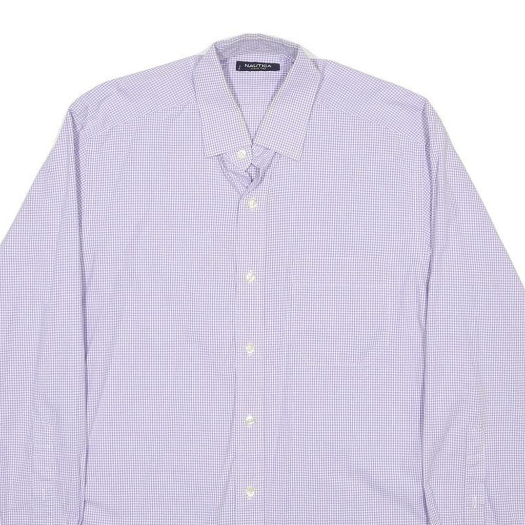 NAUTICA Mens Purple Check Shirt L Classic Fit Cotton Long Sleeve Button Collar