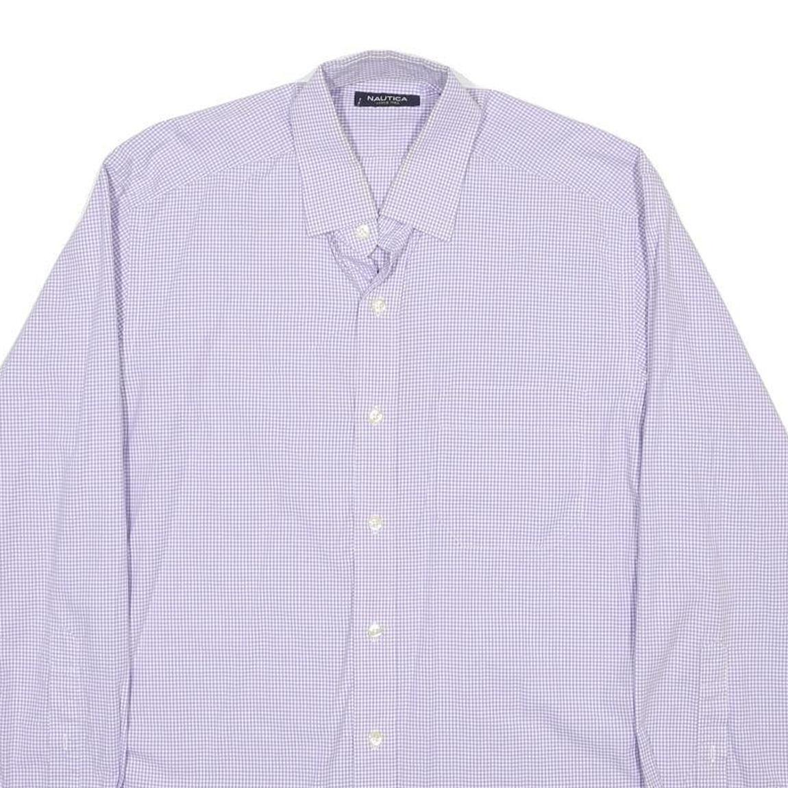 NAUTICA Mens Purple Check Shirt L Classic Fit Cotton Long Sleeve Button Collar
