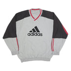 ADIDAS Mens Grey & Black Sweatshirt V-Neck L Cotton Blend Pullover Logo