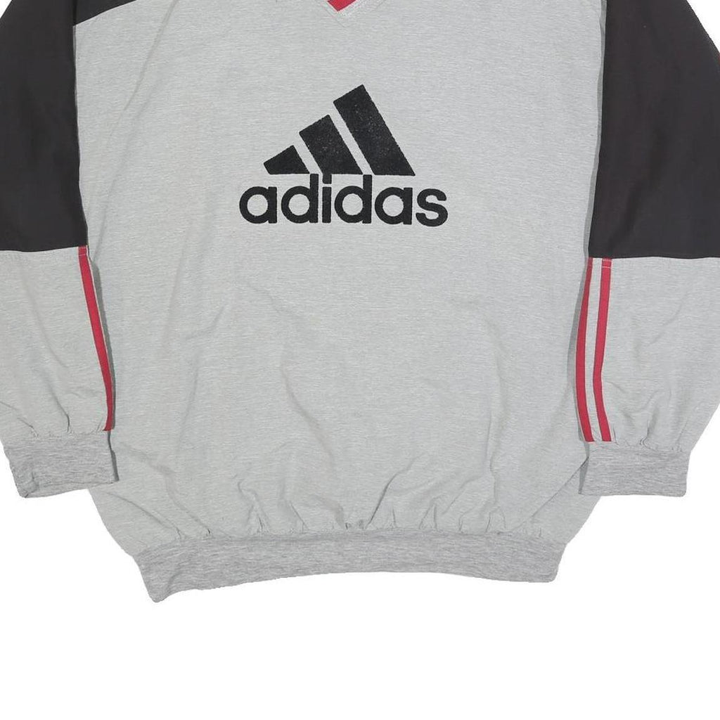 ADIDAS Mens Grey & Black Sweatshirt V-Neck L Cotton Blend Pullover Logo
