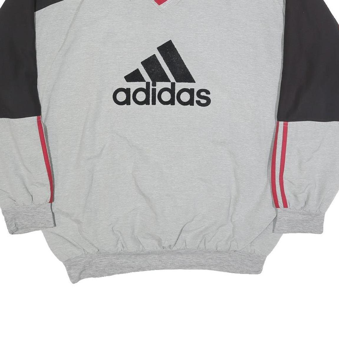 ADIDAS Mens Grey & Black Sweatshirt V-Neck L Cotton Blend Pullover Logo