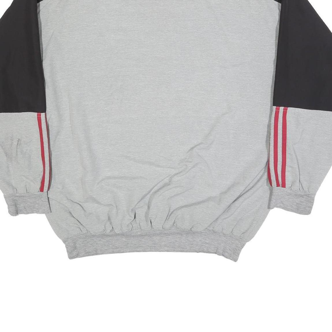 ADIDAS Mens Grey & Black Sweatshirt V-Neck L Cotton Blend Pullover Logo