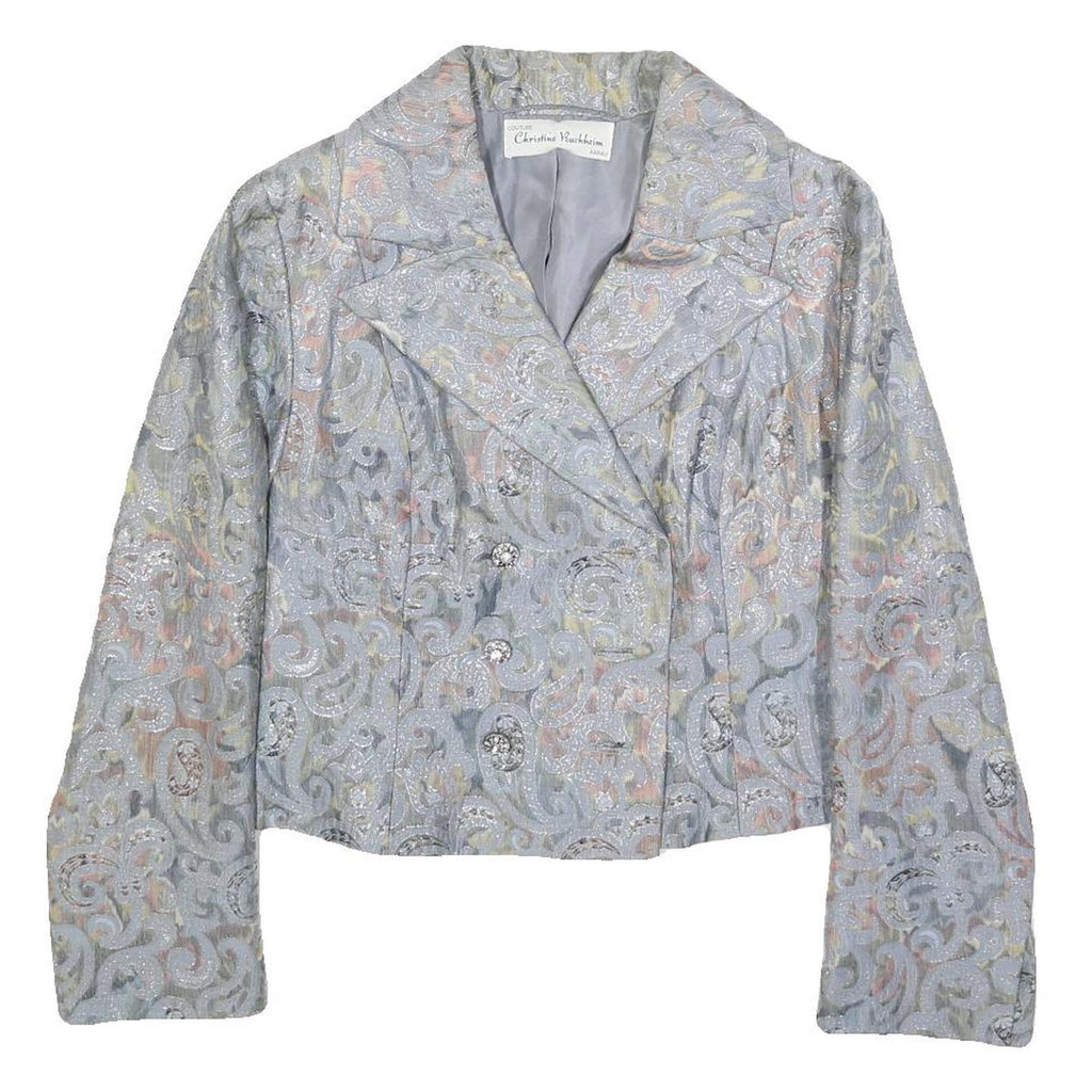 CHRISTINE BUCHHEIM Womens Pastel Brocade Button Jacket S Woven Jacquard Scroll