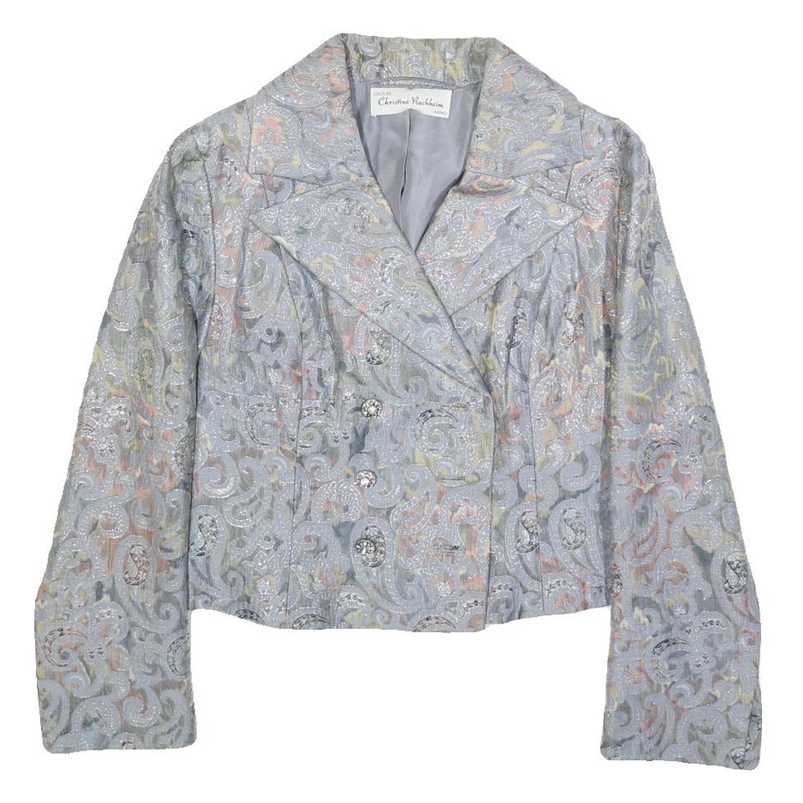 CHRISTINE BUCHHEIM Womens Pastel Brocade Button Jacket S Woven Jacquard Scroll