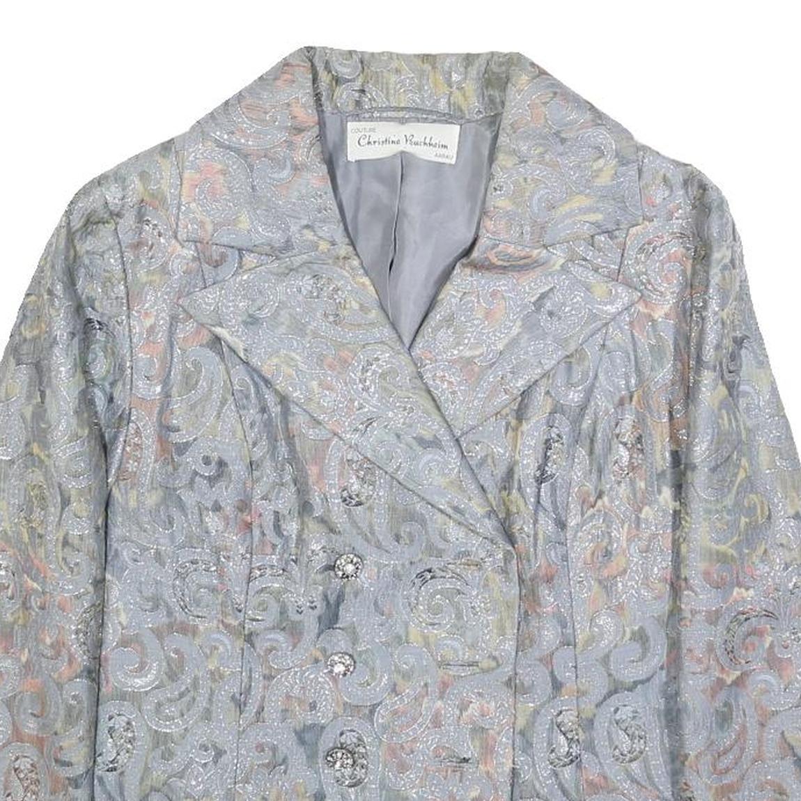 CHRISTINE BUCHHEIM Womens Pastel Brocade Button Jacket S Woven Jacquard Scroll