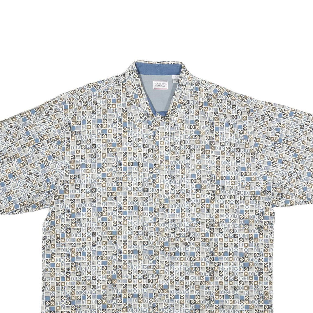 BUGLE BOY Mens Blue & Beige Pattern Cotton Shirt 2XL Short Sleeve Casual