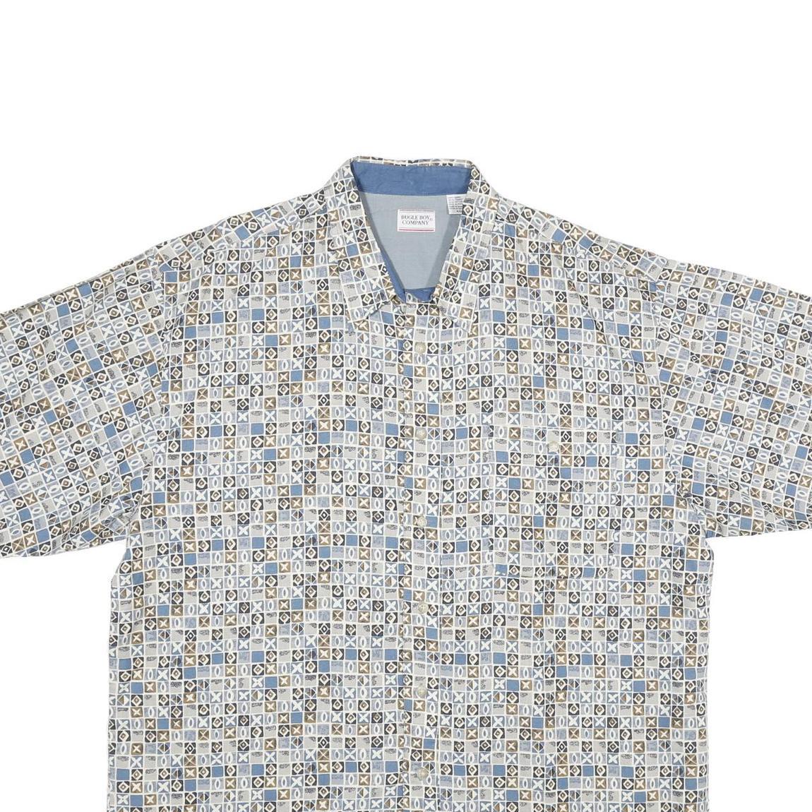 BUGLE BOY Mens Blue & Beige Pattern Cotton Shirt 2XL Short Sleeve Casual