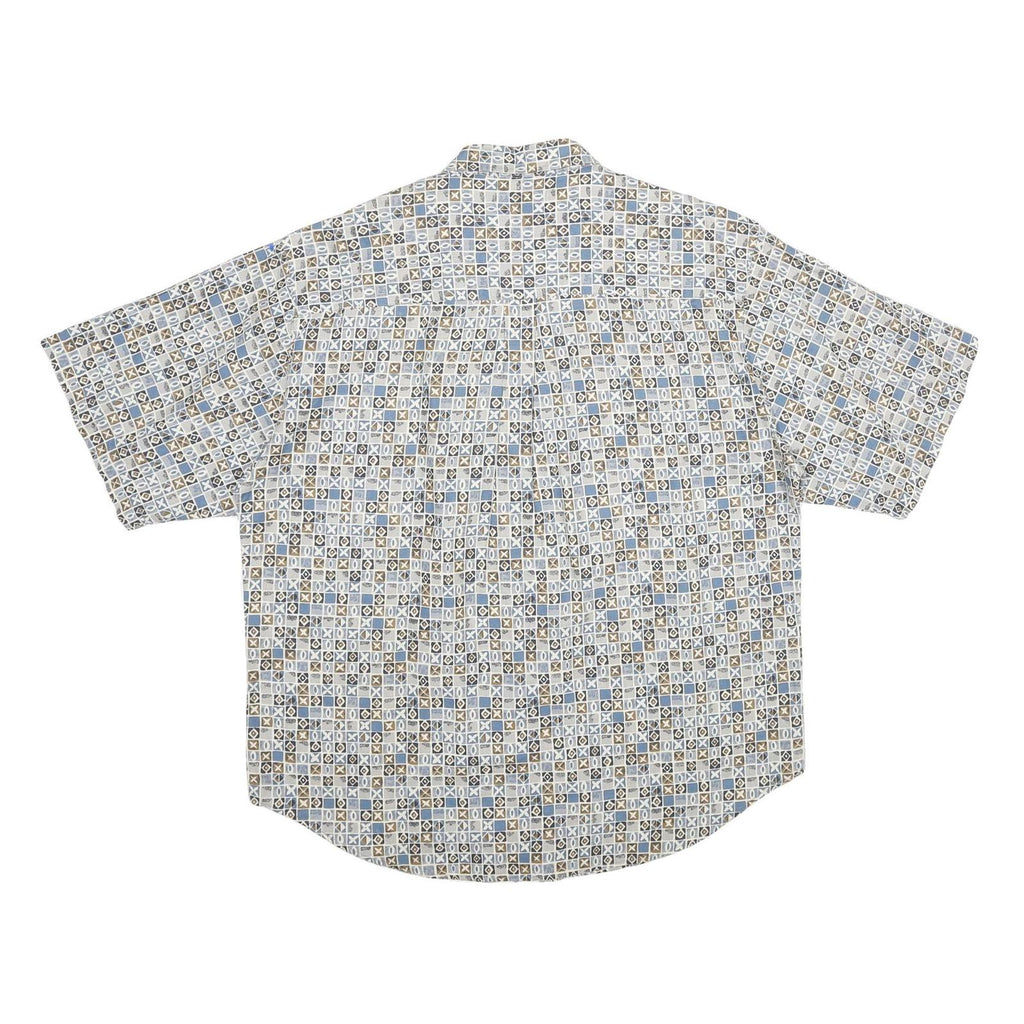 BUGLE BOY Mens Blue & Beige Pattern Cotton Shirt 2XL Short Sleeve Casual