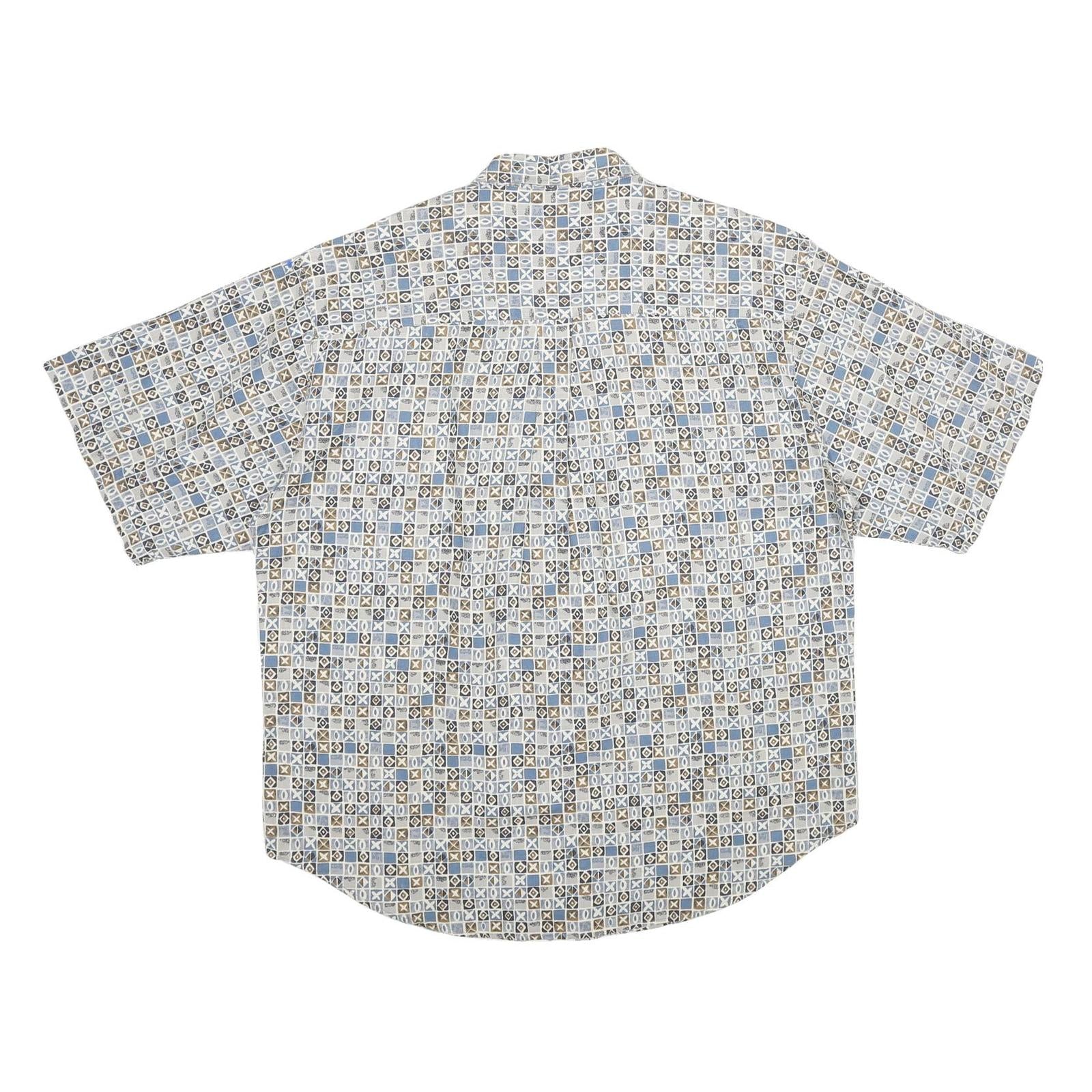BUGLE BOY Mens Blue & Beige Pattern Cotton Shirt 2XL Short Sleeve Casual