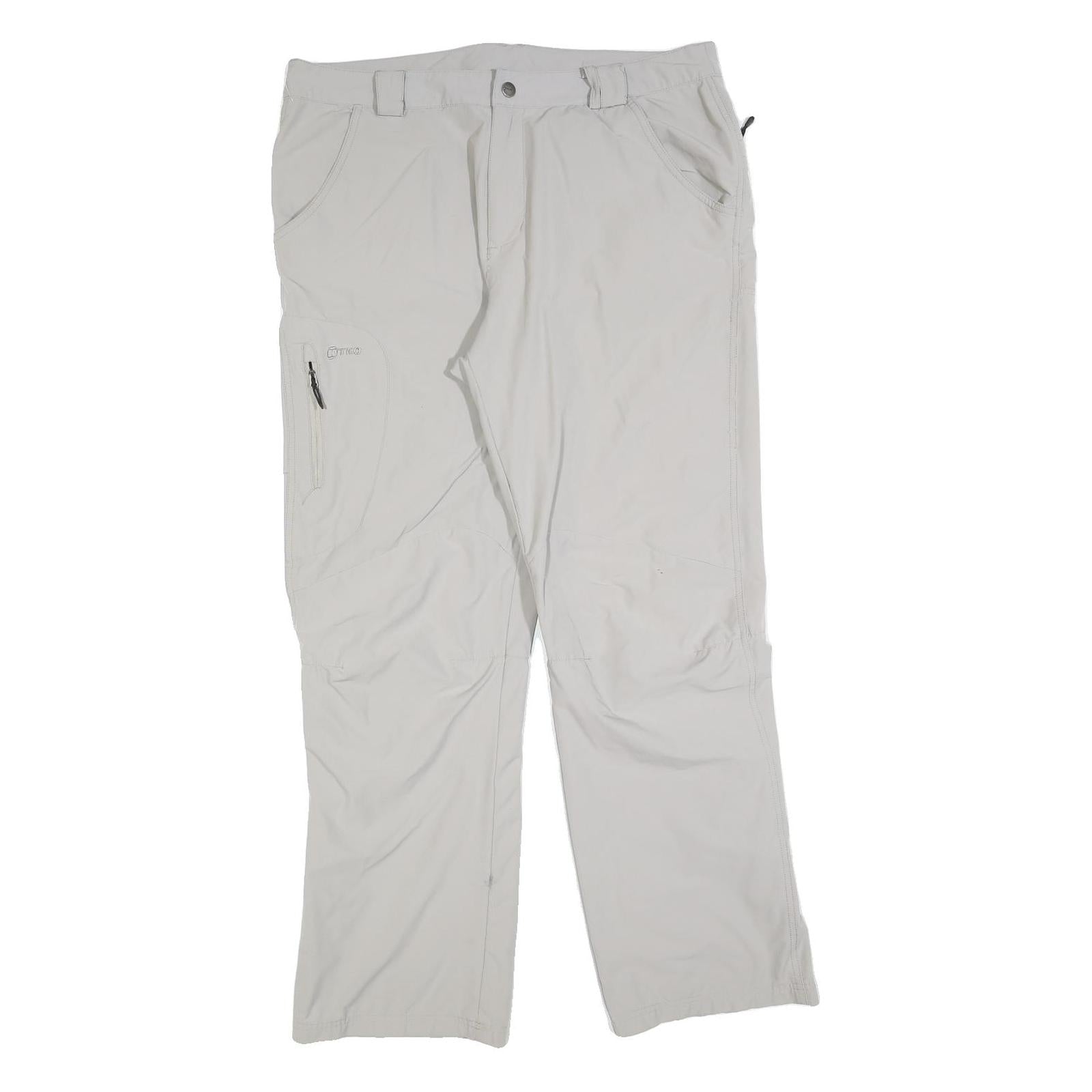 KTEC Mens Polyester Blend Relaxed White Trousers W38 L32 Outdoor Zip Pockets