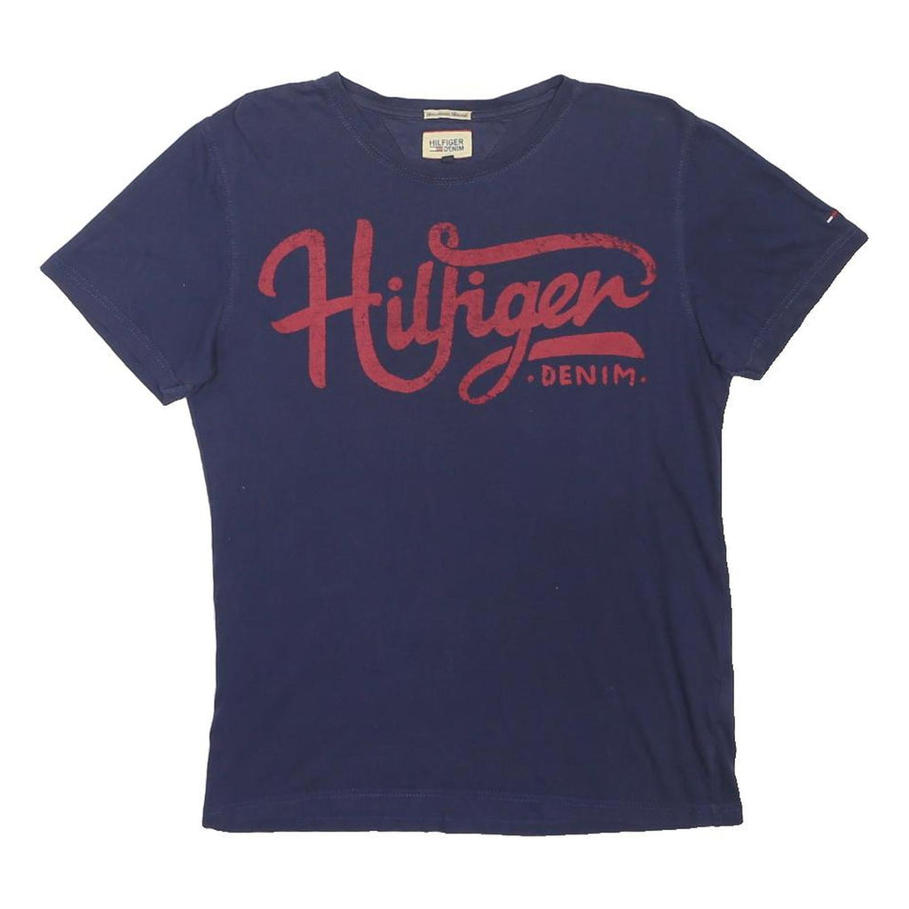 TOMMY HILFIGER Mens Navy Blue Graphic T-Shirt S Short Sleeve Crew Neck Cotton