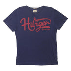 TOMMY HILFIGER Mens Navy Blue Graphic T-Shirt S Short Sleeve Crew Neck Cotton