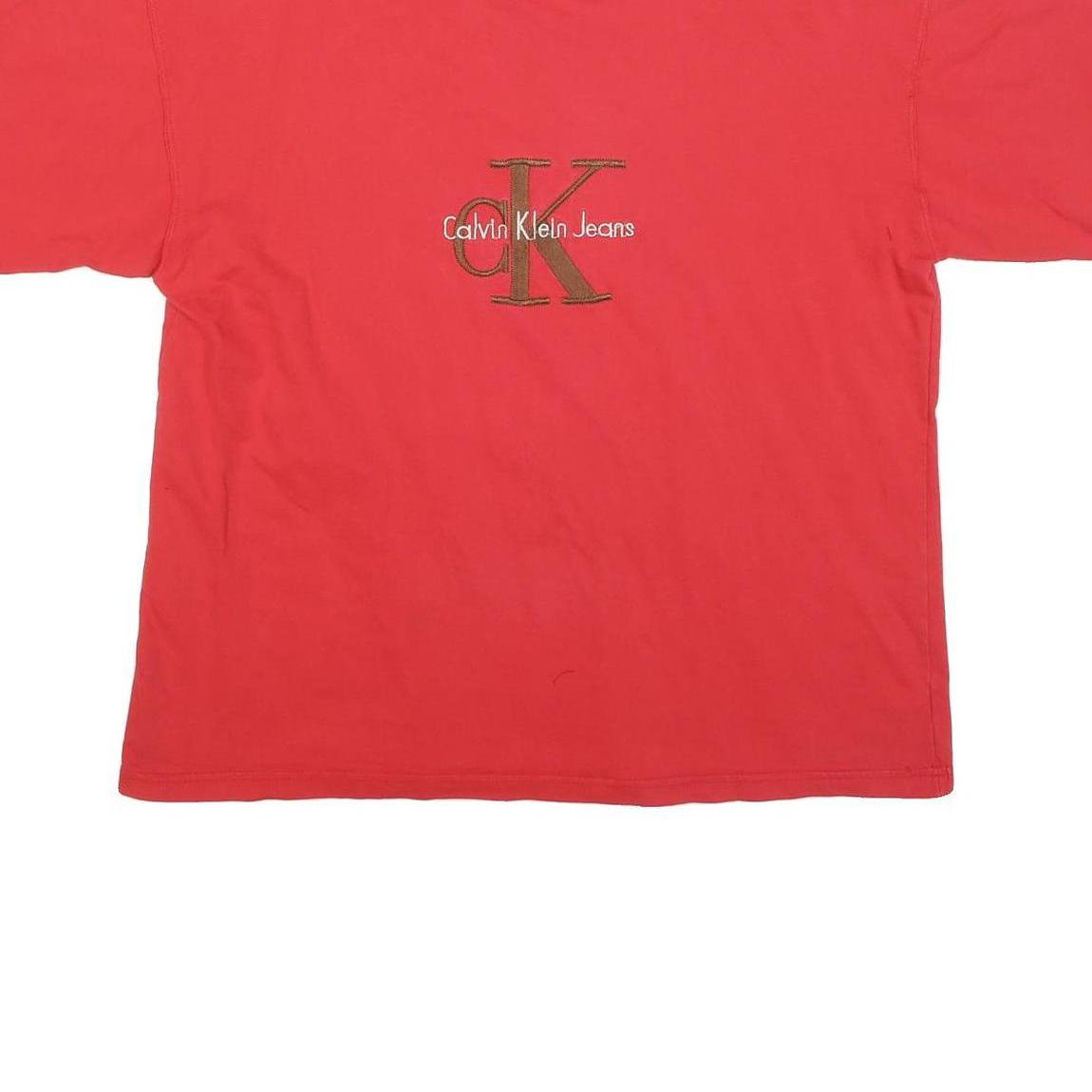 CALVIN KLEIN Mens Red Essential Logo T-Shirt XL Short Sleeve Crew Neck Cotton