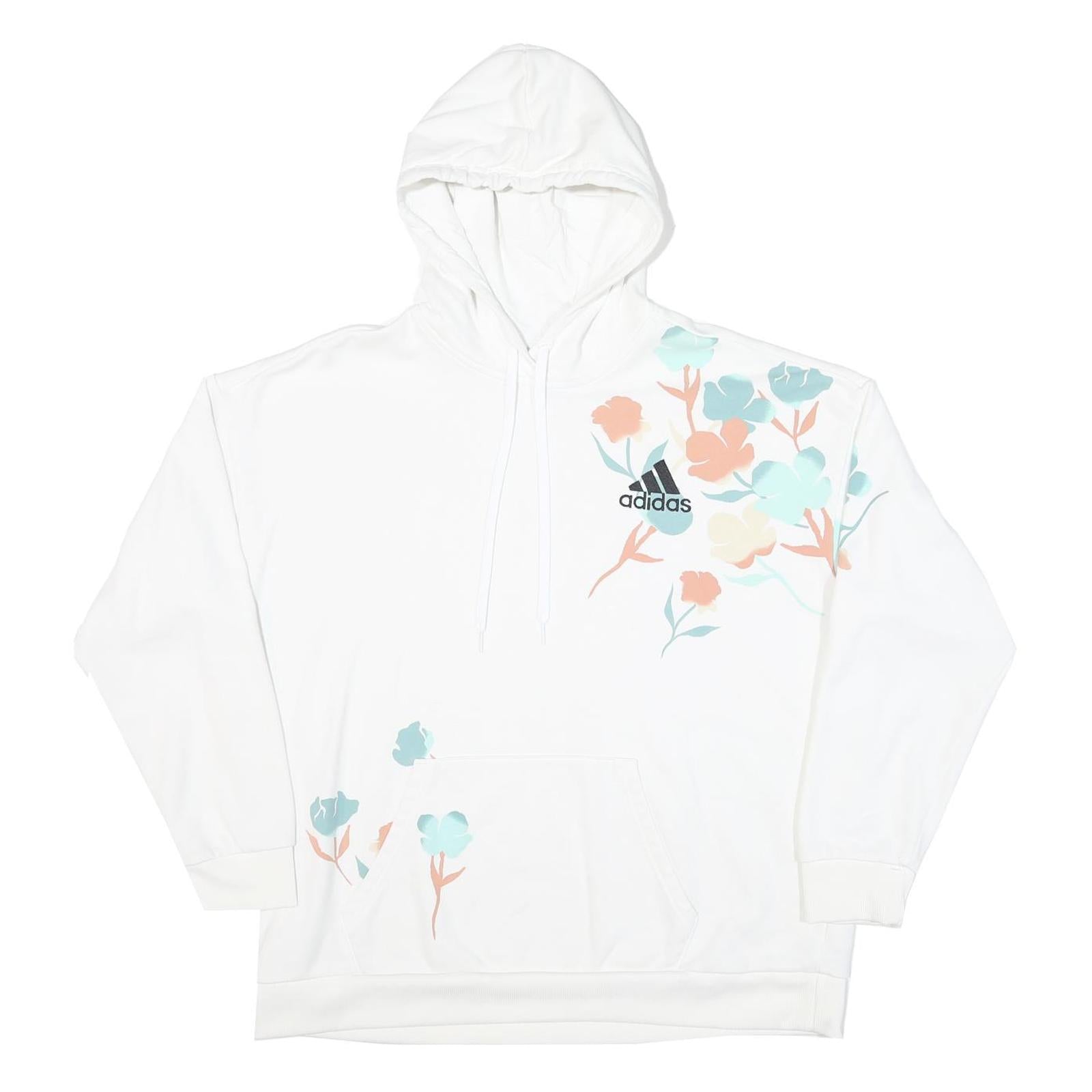 ADIDAS Womens White Cotton Blend Hoodie XL Floral Print Casual Wear