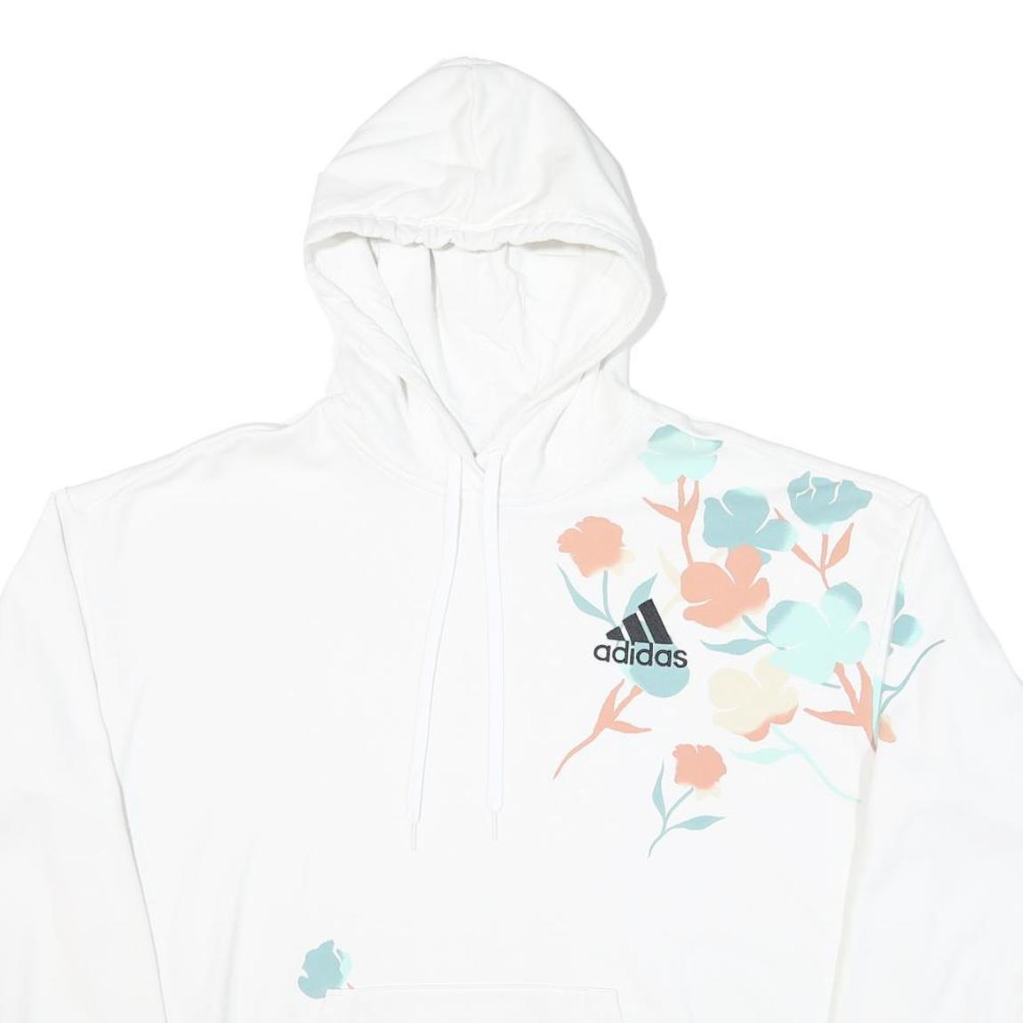 ADIDAS Womens White Cotton Blend Hoodie XL Floral Print Casual Wear