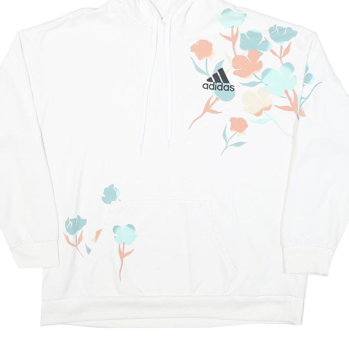 ADIDAS Womens White Cotton Blend Hoodie XL Floral Print Casual Wear
