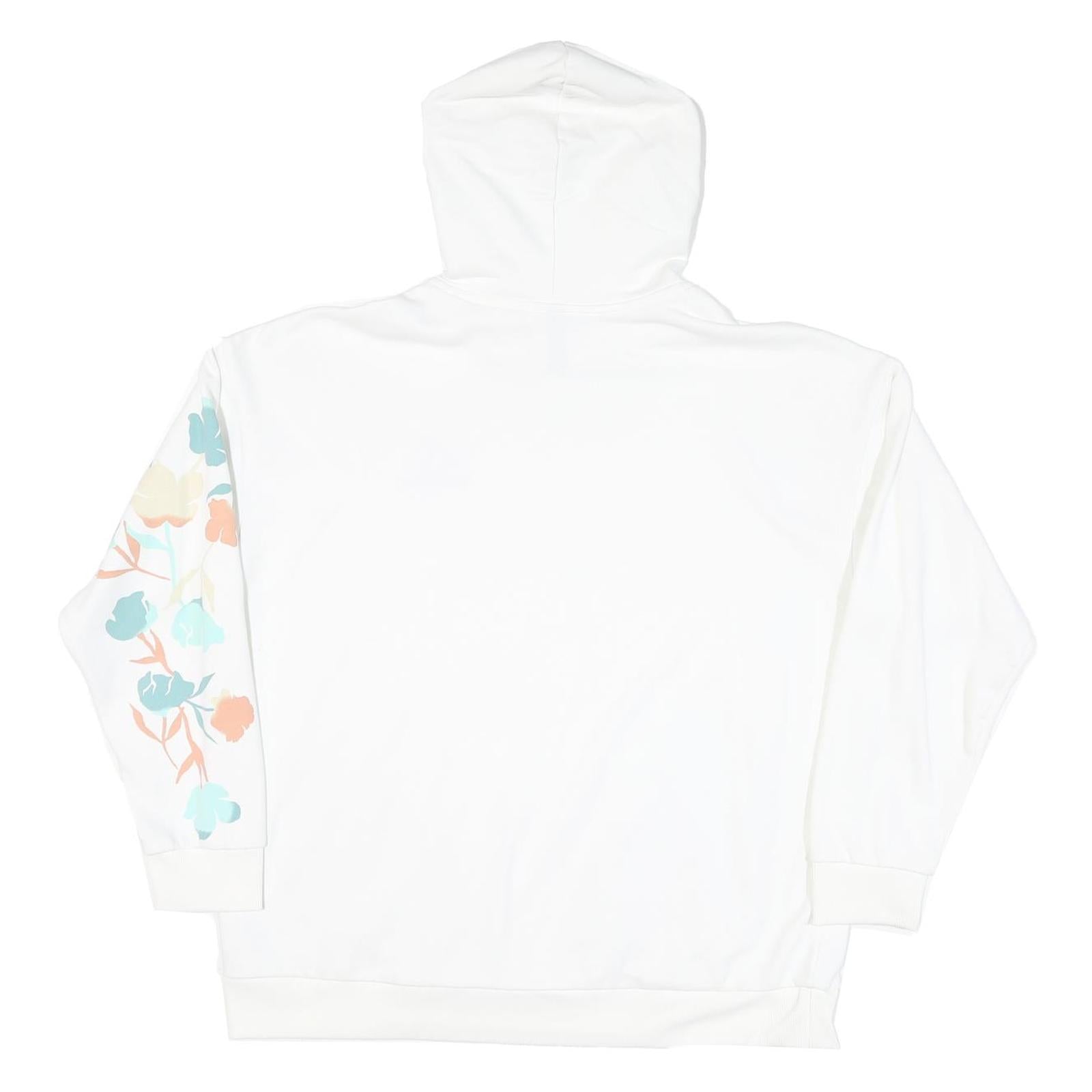 ADIDAS Womens White Cotton Blend Hoodie XL Floral Print Casual Wear