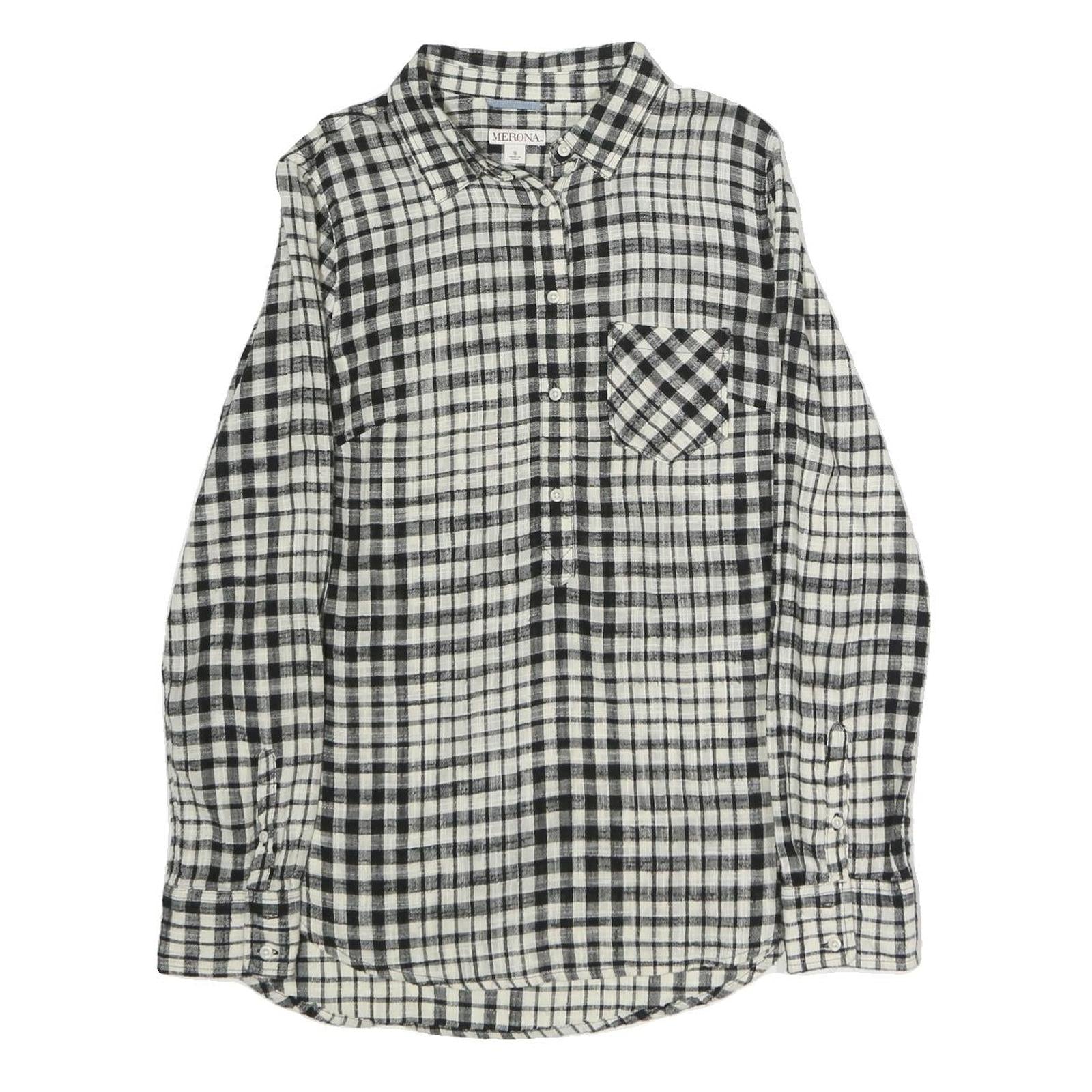MERONA Womens Black & White Check Shirt S Cotton Blend Casual Button-Up