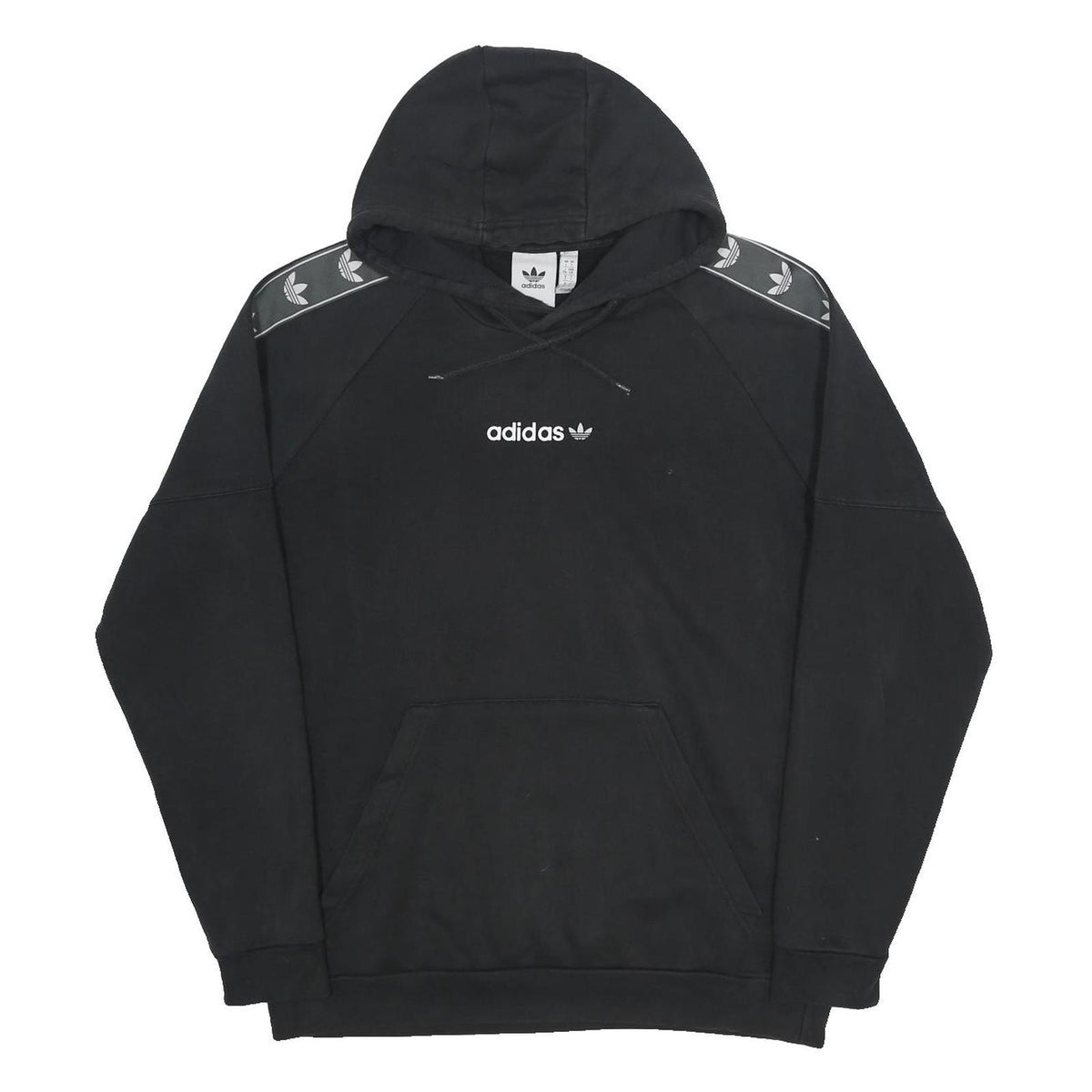 ADIDAS Mens Black Hoodie L Cotton Blend Pullover Logo Print