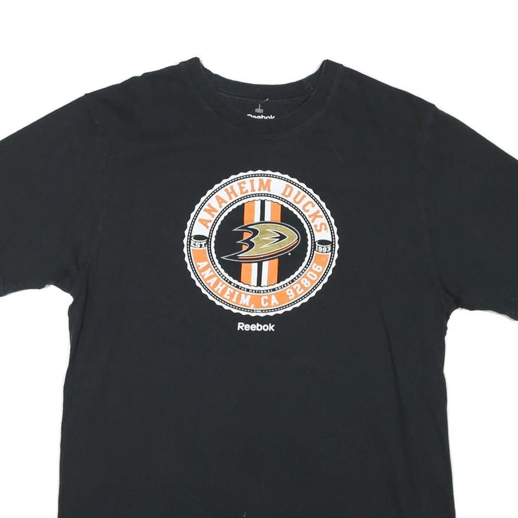 REEBOK Mens Black Anaheim Ducks Graphic T-Shirt L Short Sleeve Crew Neck Sports