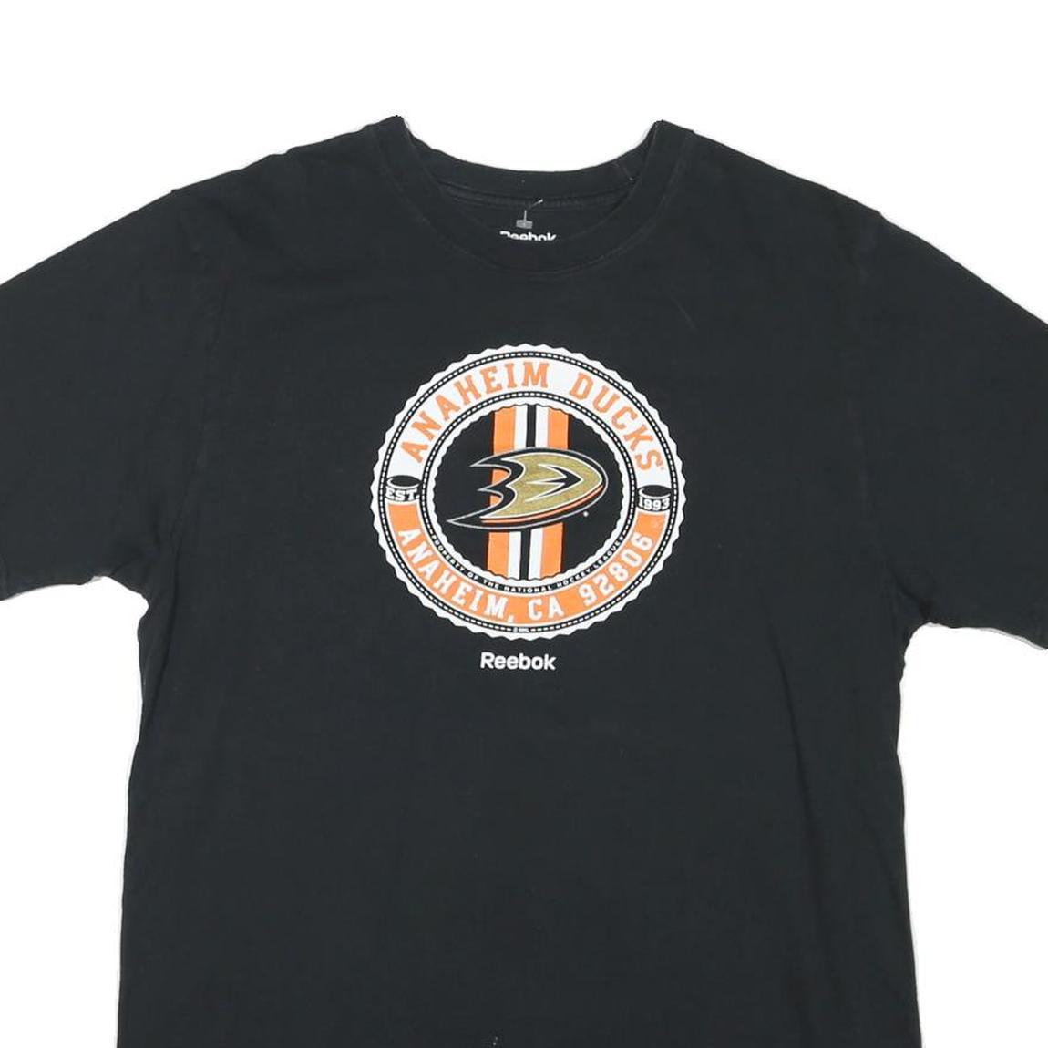 REEBOK Mens Black Anaheim Ducks Graphic T-Shirt L Short Sleeve Crew Neck Sports