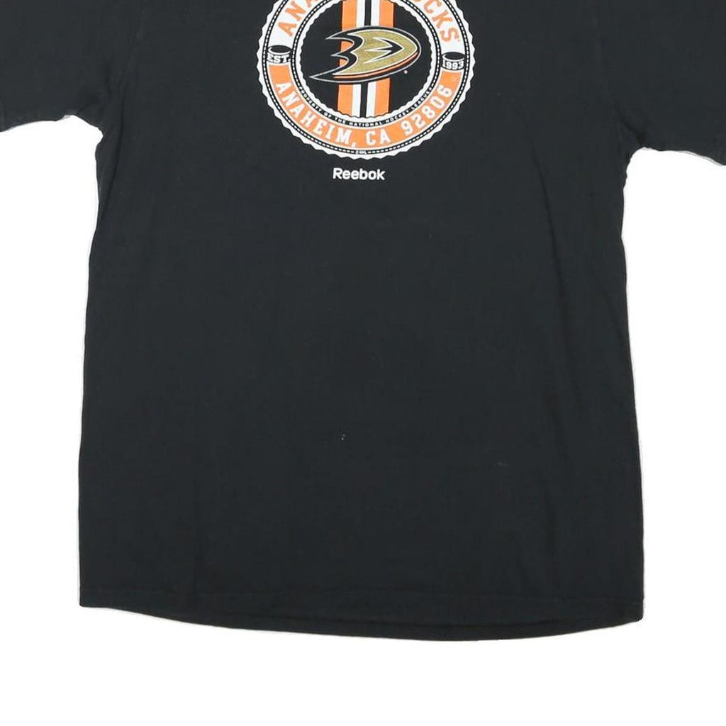 REEBOK Mens Black Anaheim Ducks Graphic T-Shirt L Short Sleeve Crew Neck Sports