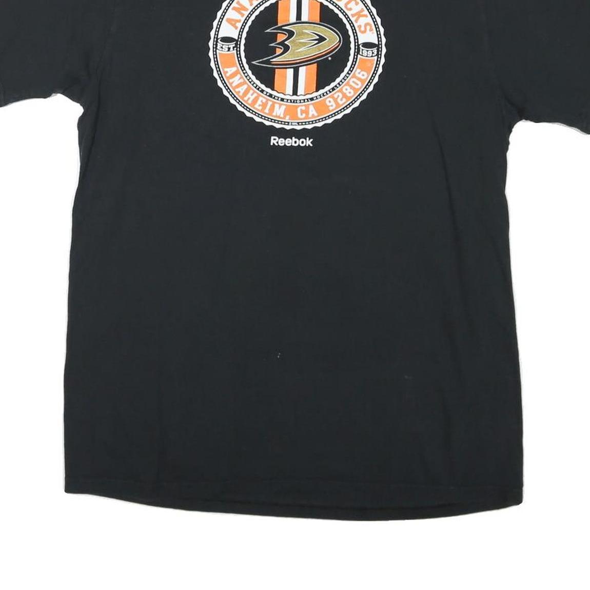 REEBOK Mens Black Anaheim Ducks Graphic T-Shirt L Short Sleeve Crew Neck Sports