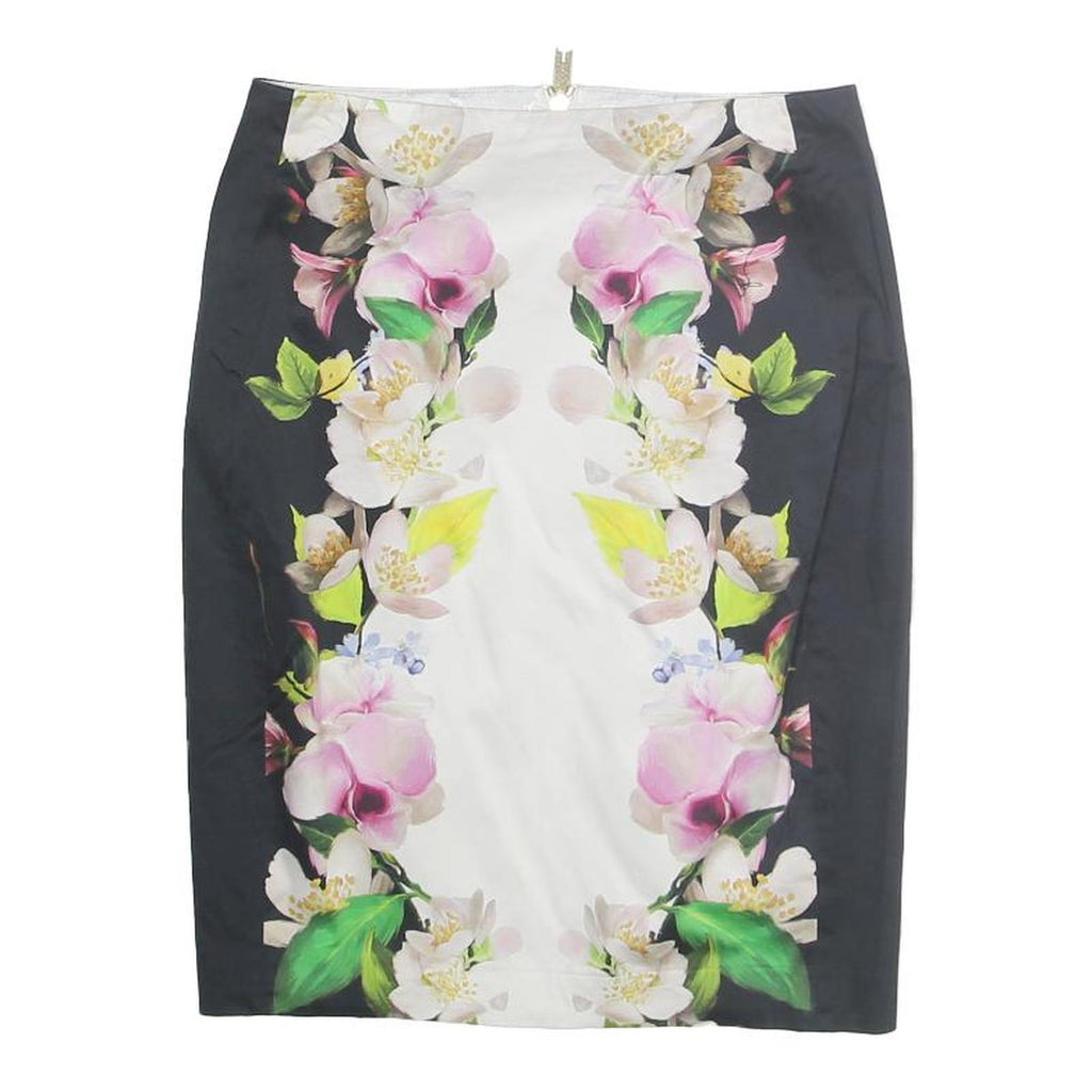TED BAKER Womens Black & White Floral Pencil Knee Length Polyester Skirt M