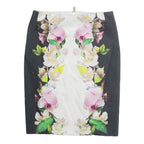 TED BAKER Womens Black & White Floral Pencil Knee Length Polyester Skirt M