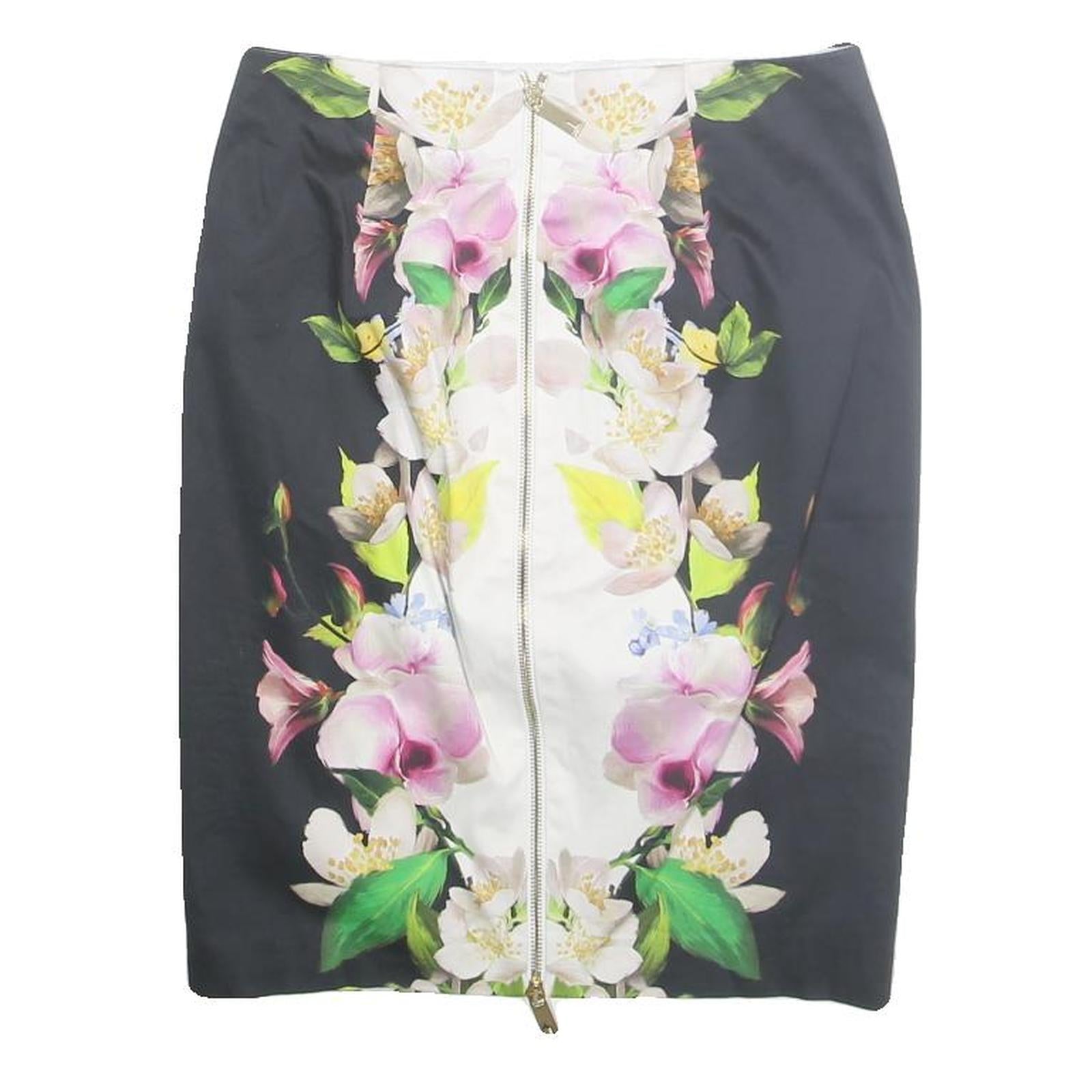 TED BAKER Womens Black & White Floral Pencil Knee Length Polyester Skirt M