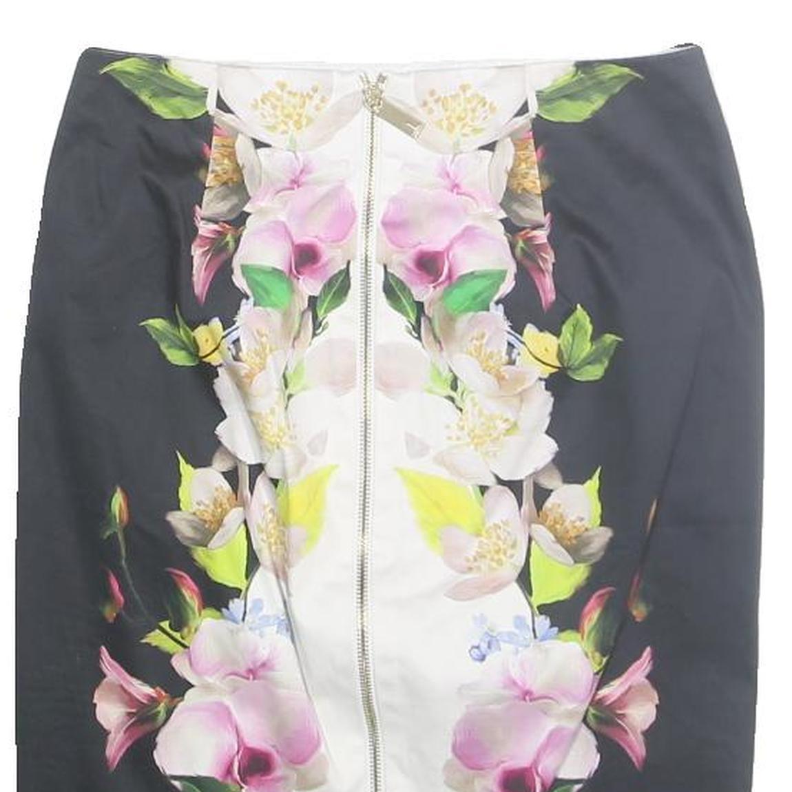 TED BAKER Womens Black & White Floral Pencil Knee Length Polyester Skirt M